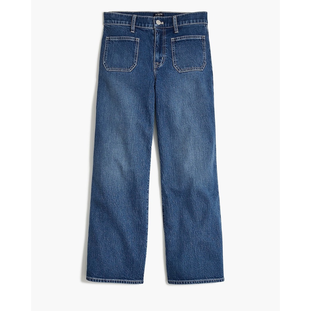 J.Crew Factory Full Length Wide-Leg Jeans Blue Patch Pocket Denim High Rise 34